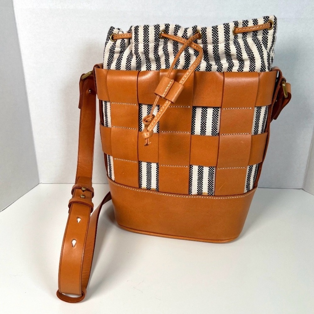 NWT J. Crew Woven leather and canvas bucket bag